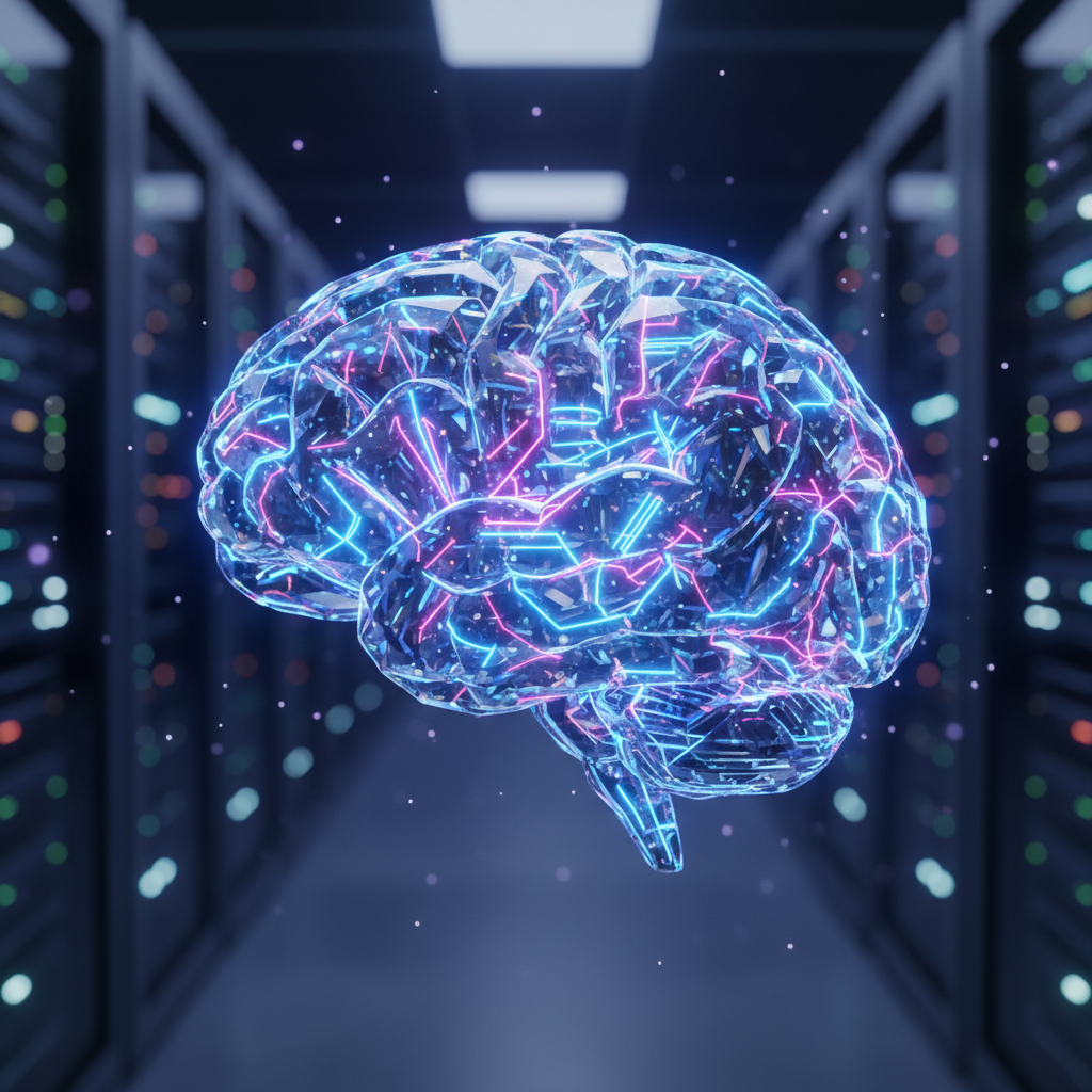 Representação artística do cérebro humano conectado a circuitos de dados, simbolizando as melhores IAs 2026 e o futuro da tecnologia.